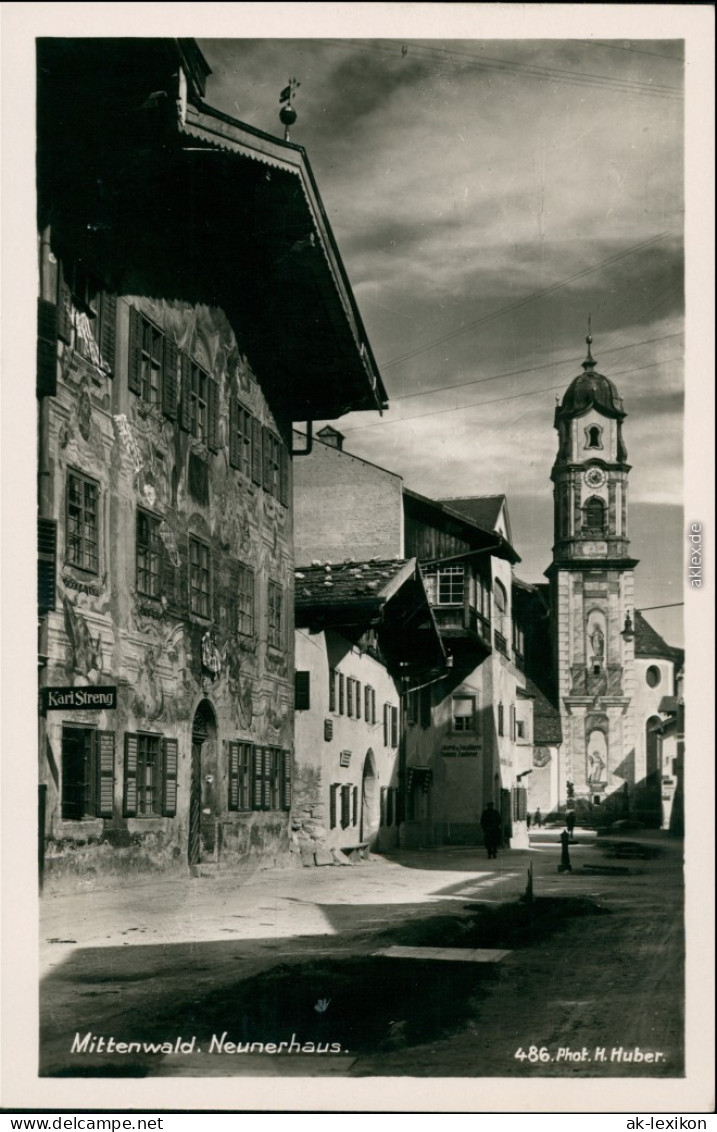 Ansichtskarte Mittenwald Straßenpartie - Neunerhaus 1932  - Mittenwald