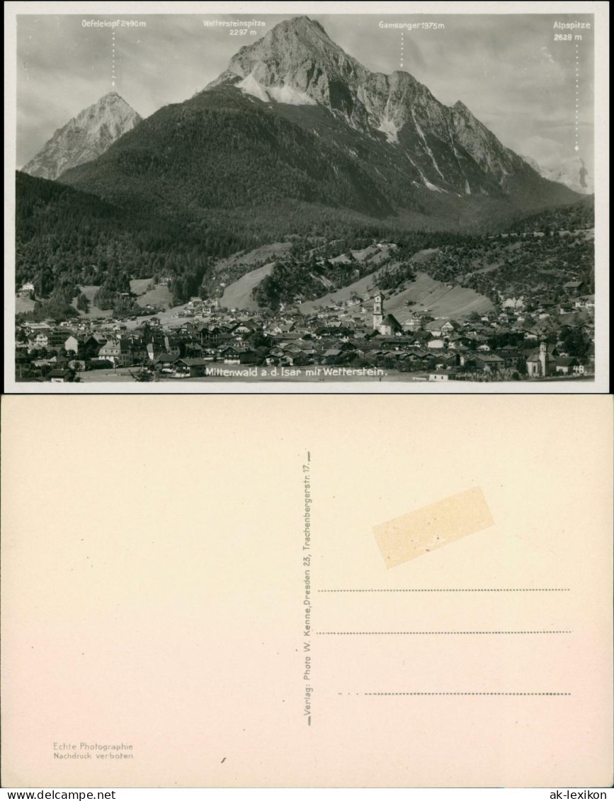 Ansichtskarte Mittenwald Blick Auf Die Stadt - Bergbeschreibung 1932  - Mittenwald