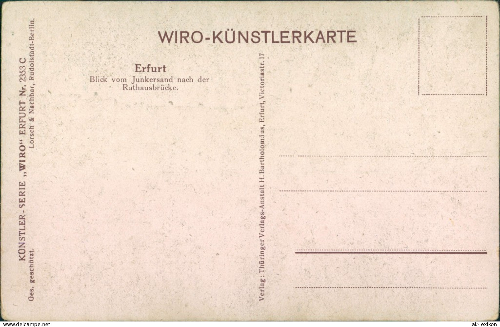 Ansichtskarte Erfurt Künstlerkarte Junkersand 1913  - Erfurt