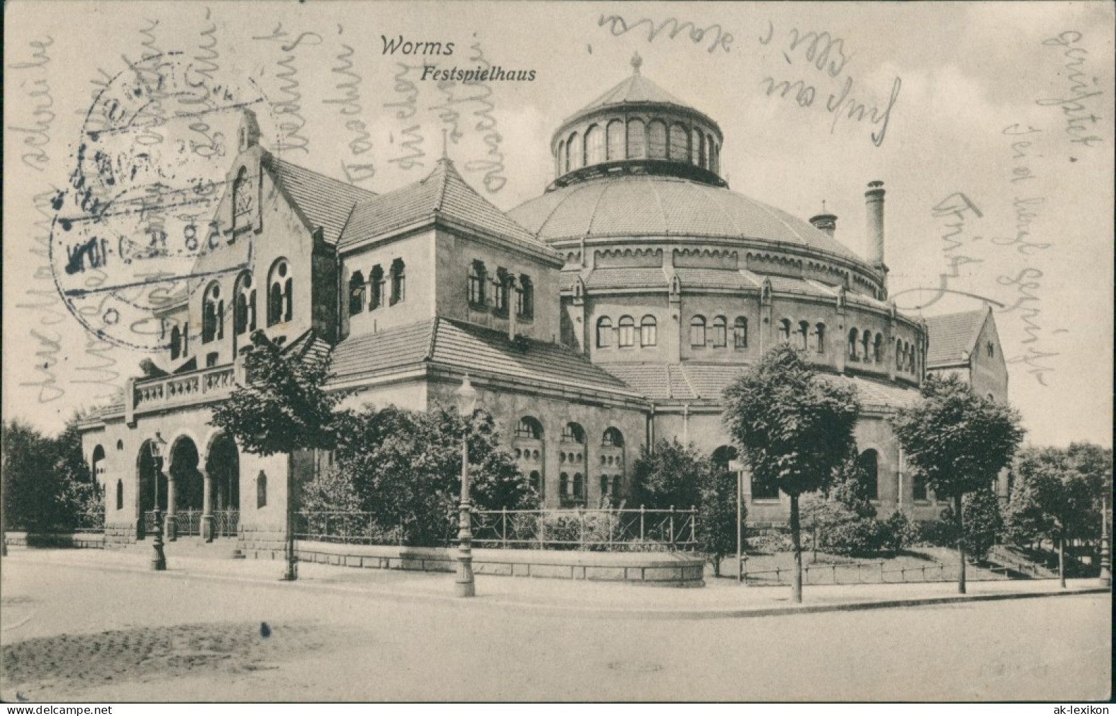 Ansichtskarte Worms Straße - Festspielhaus 1915  - Worms