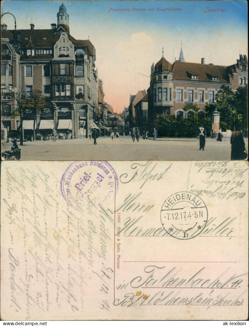 Ansichtskarte Zwickau Plauensche Strasse - Geschäfte 1917  - Zwickau