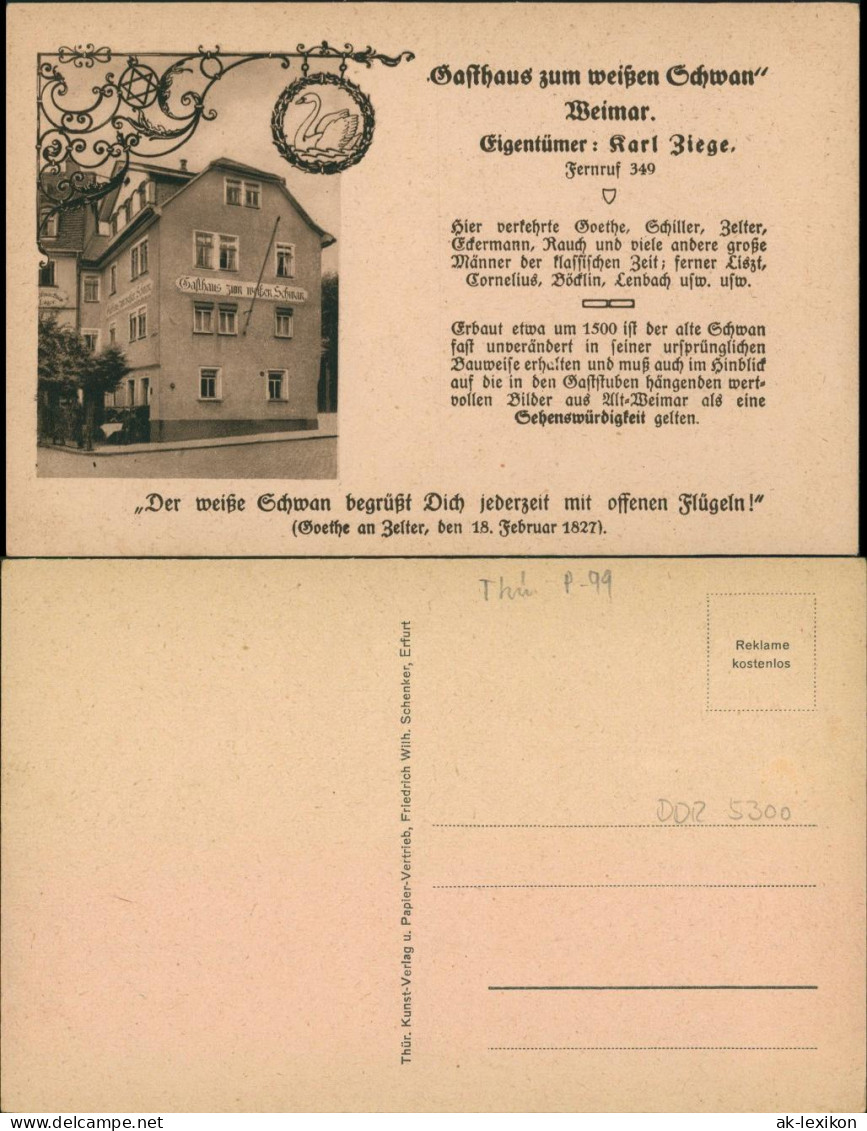 Ansichtskarte Weimar Gasthaus Zum Weißen Schwan 1928  - Weimar