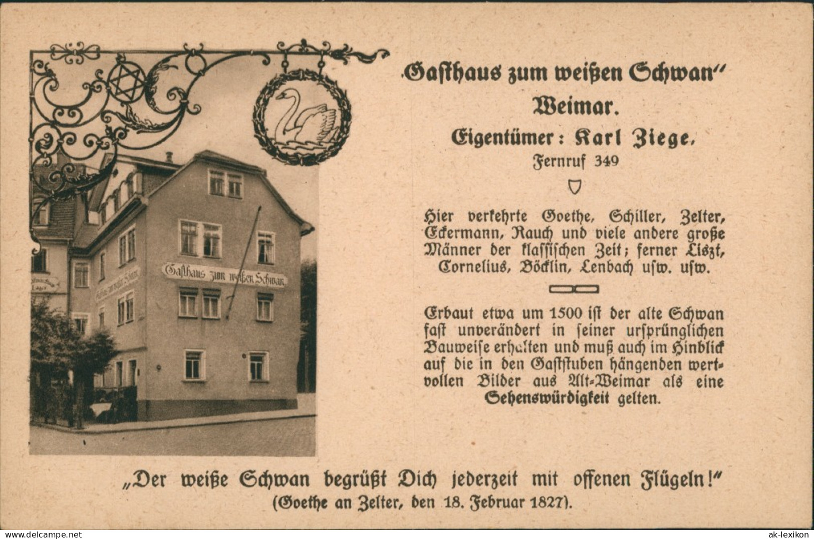 Ansichtskarte Weimar Gasthaus Zum Weißen Schwan 1928  - Weimar