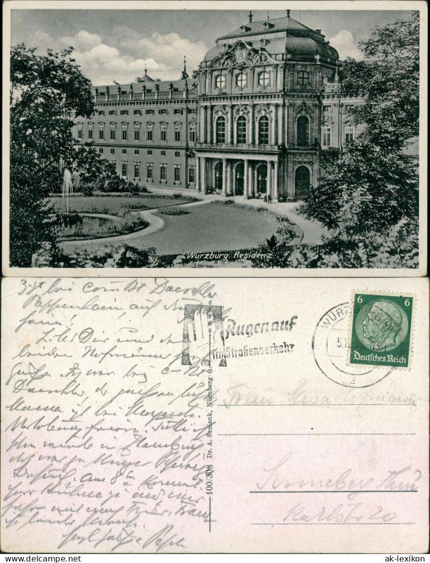 Ansichtskarte Würzburg Residenz 1939  - Würzburg