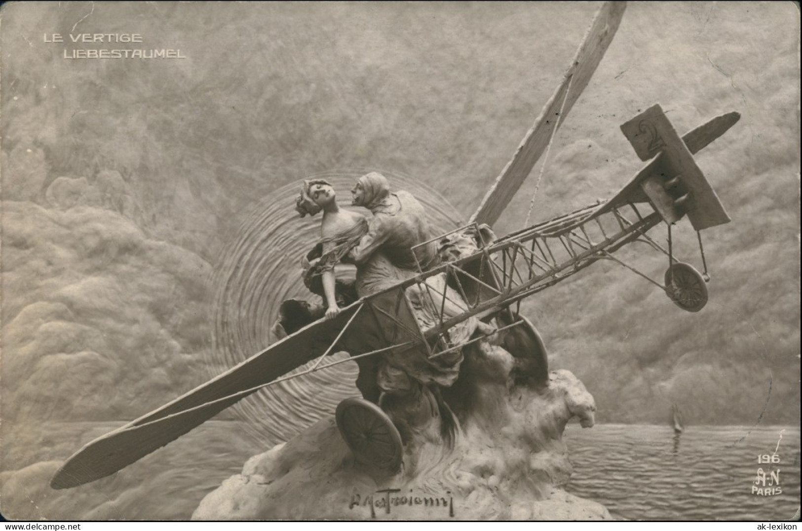 Ansichtskarte  Liebestaumel - Mann Frau Flugzeug - Fotokunst 1912 - Couples