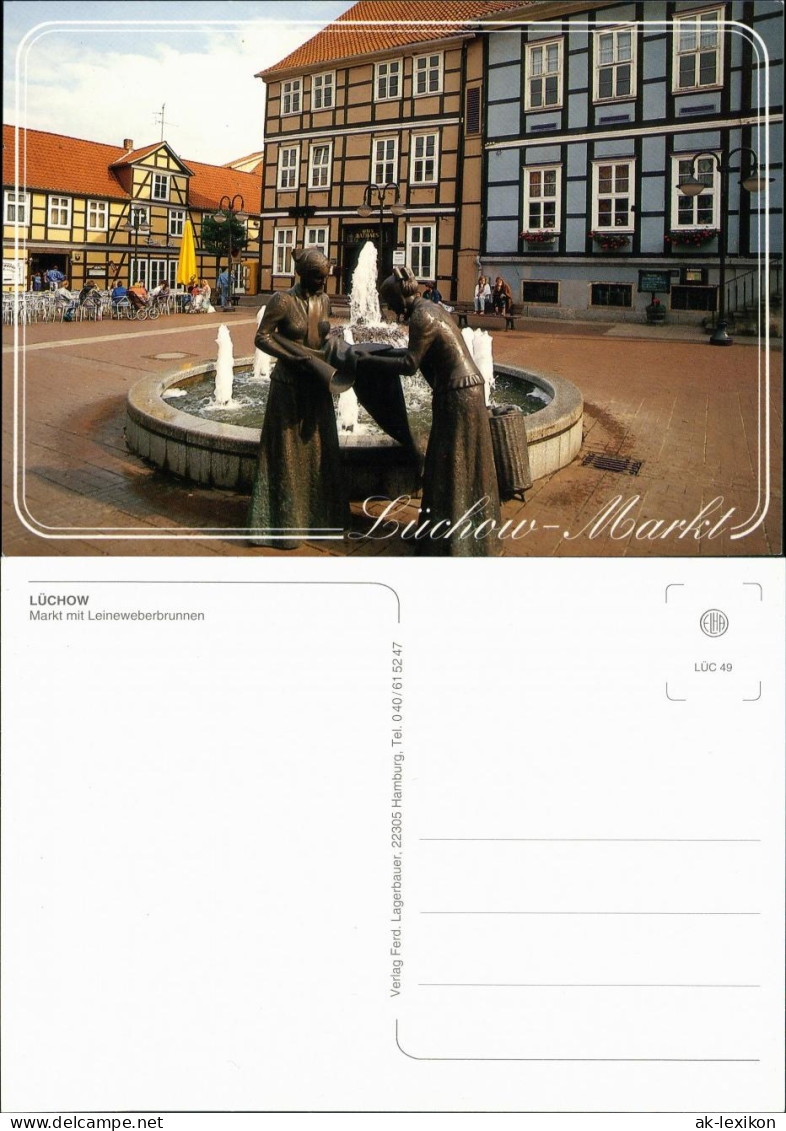 Ansichtskarte Lüchow (Wendland) Markt Mit Leineweberbrunnen 1995 - Lüchow