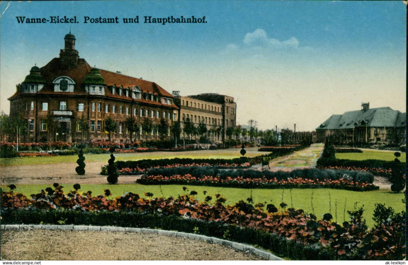 Ansichtskarte Wanne-Eickel-Herne Postamt - Hauptbahnhof 1938  - Herne