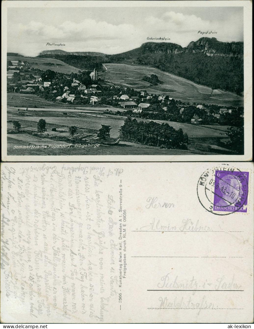 Ansichtskarte Papstdorf-Gohrisch (Sächs. Schweiz) Blick Auf Die Stadt 1943  - Gohrisch