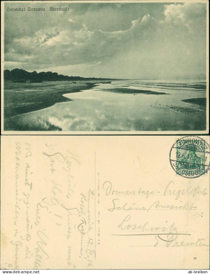 Ansichtskarte Zinnowitz Abendstille - Strand 1912  - Zinnowitz