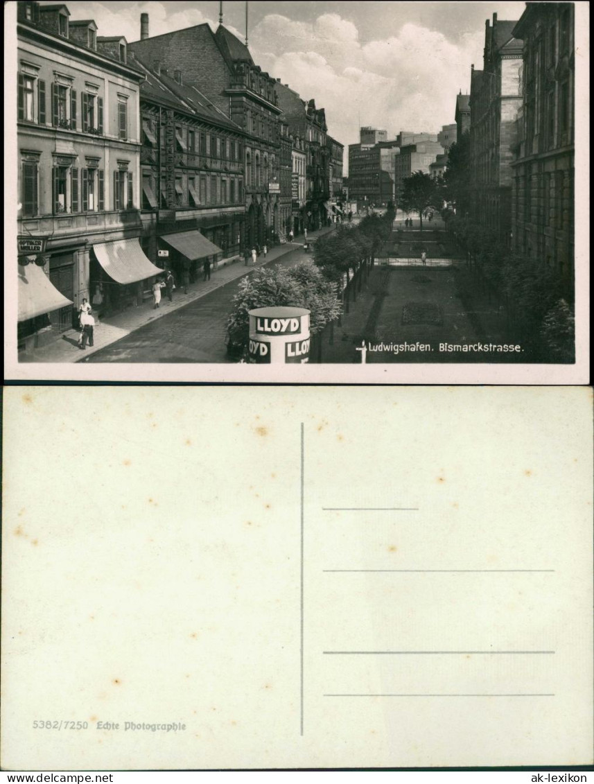 Ansichtskarte Ludwigshafen Bismarckstraße - Litfaßsäule 1935 - Ludwigshafen