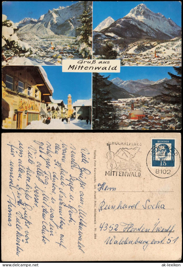 Ansichtskarte Mittenwald 4 Bild Winteransichten 1963 - Mittenwald