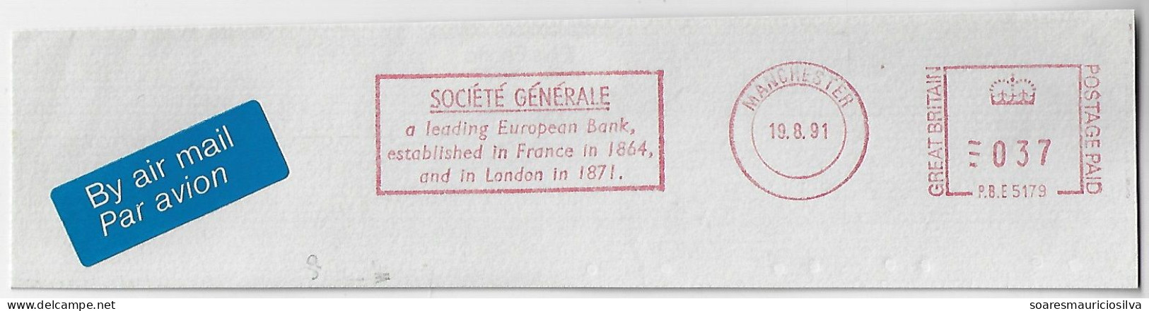 Great Britain 1991 Meter Stamp Pitney Bowes 5000 Series With Slogan By Société Générale Bank In Manchester - Covers & Documents