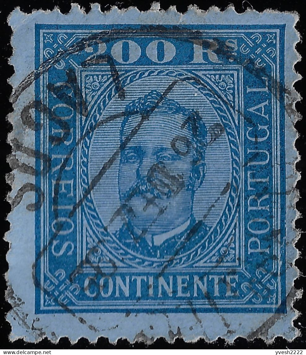 Portugal 1892 Y&T 76 (B). 200 R Bleu Oblitéré. Papier Couché, Dentelé 12 1/2. Y&T 55 € - Oblitérés