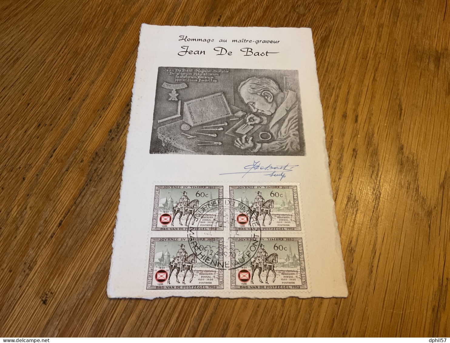 Belgique N°1395 Bloc De 4 Sur Souvenir En Hommage à J De Bast (+ Signature) - Storia Postale