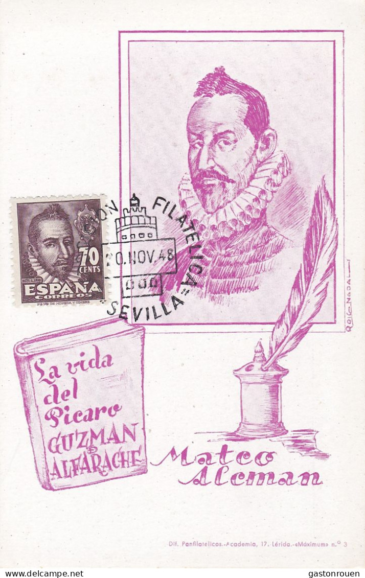 Carte Maximum Espagne Espana 1948 Mateo Aleman - Cartes Maximum