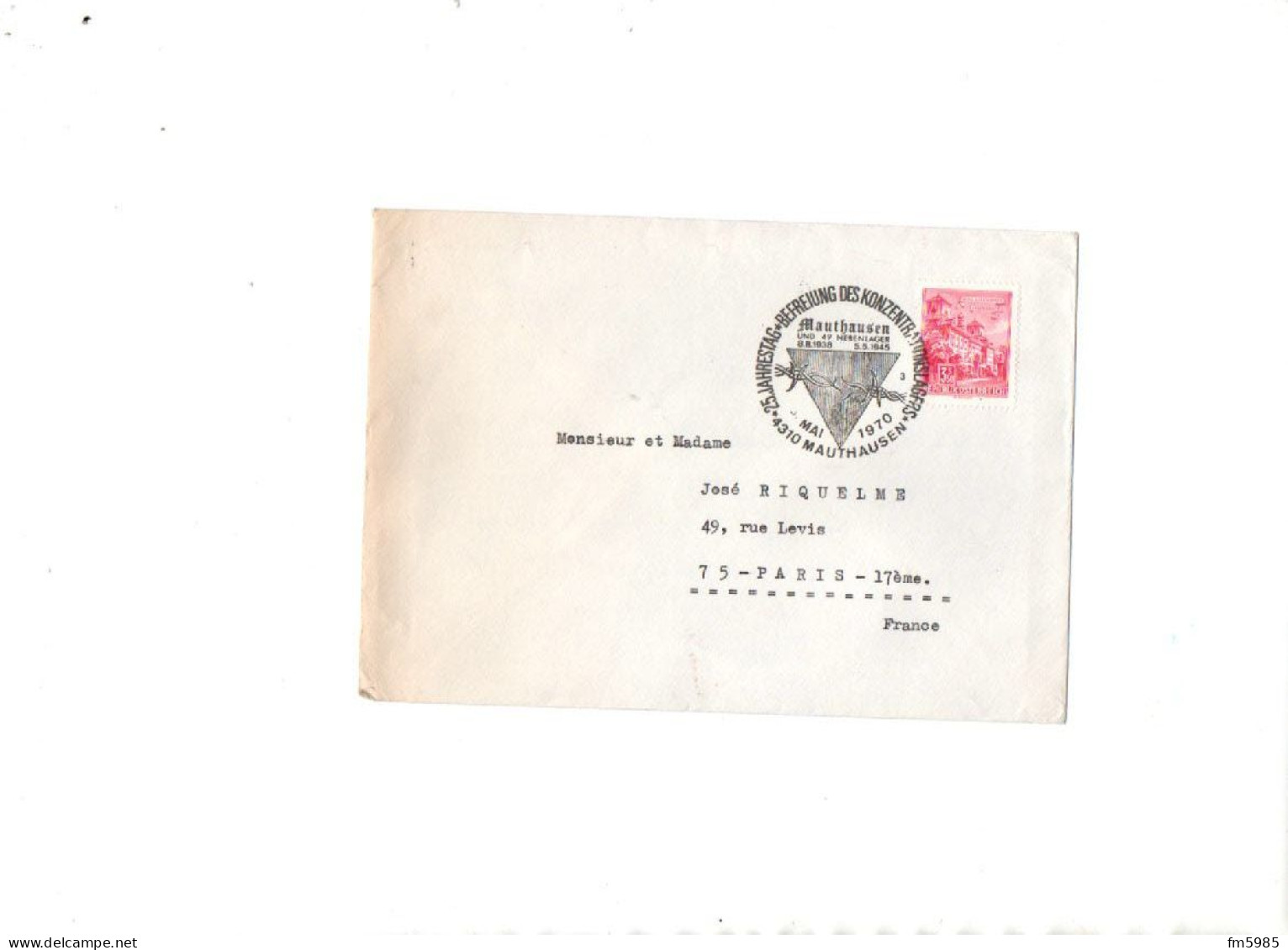 ENVELOPPE AVEC CACHET GRAND FORMAT 25E ANNIVERSAIRE CAMP DE CONCENTRATION MAUTHAUSEN - Storia Postale