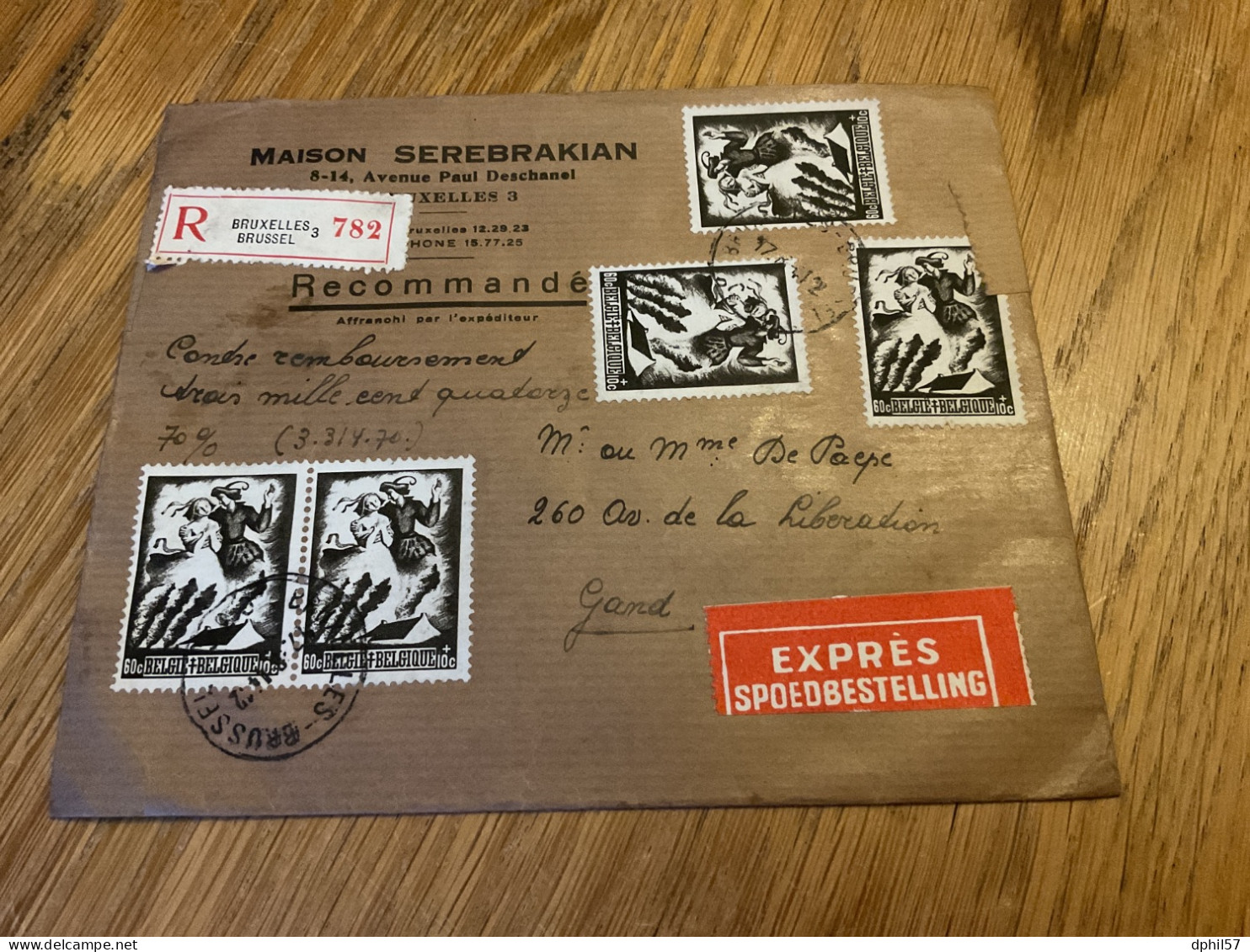 Belgique N°655 (x9) 656(8x) Sur Pli Recommandé Express D’Ixelles (1944) . Intéressant - Covers & Documents