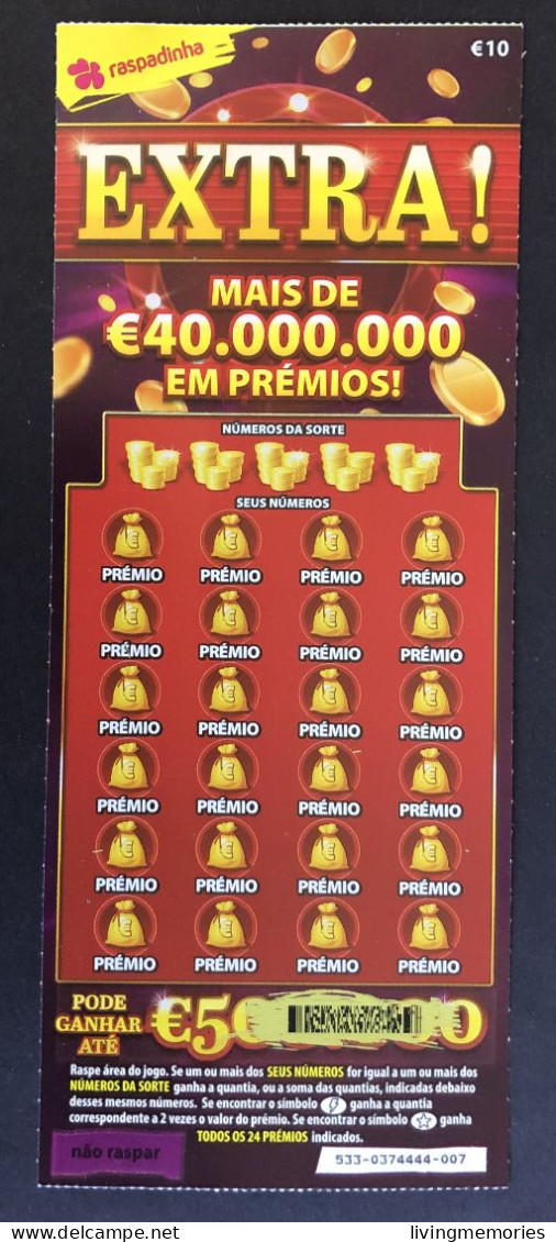 116 U, Lottery Ticket, Portugal, « Raspadinha », « Instant Lottery »,« EXTRA ! Mais De € 40.000.000 Em Prémios », Nº 533 - Billets De Loterie