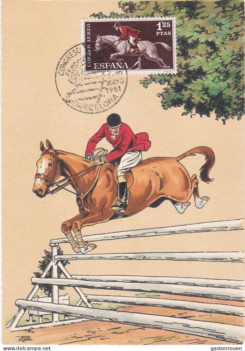 Carte Maximum Espagne Espana 1961 Equitation Cheval Horse Jumping - Maximum Kaarten