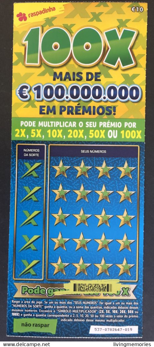 116 U, PORTUGAL, Lottery Ticket« Raspadinha », « Instant Lottery », « 100 X Mais De €100.000.000 ... », Nº 537 - Biglietti Della Lotteria