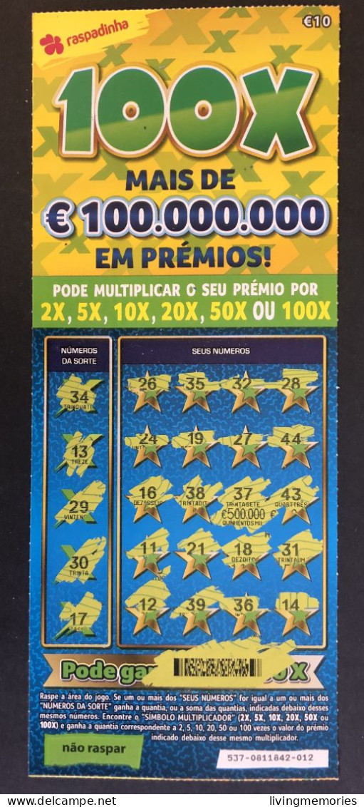 116 U, PORTUGAL, Lottery Ticket« Raspadinha », « Instant Lottery », « 100 X Mais De €100.000.000 ... », Nº 537 - Lotterielose