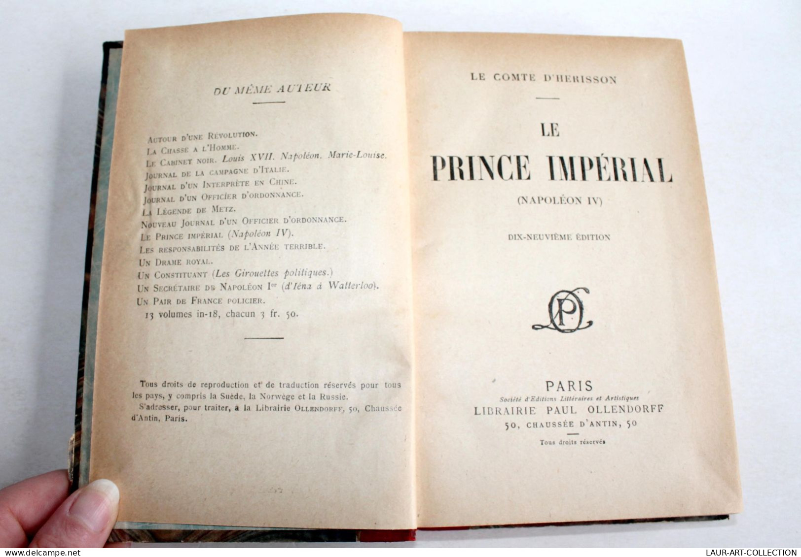 LE PRINCE IMPERIAL NAPOLEON IV Par HERISSON 19e EDITION, OLLENDORFF / ANCIEN LIVRE XIXe SIECLE (2603.24) - 1801-1900
