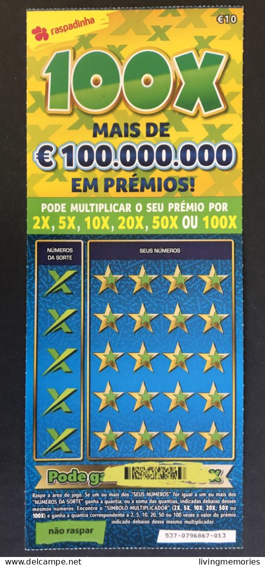 116 U, PORTUGAL, Lottery Ticket« Raspadinha », « Instant Lottery », « 100 X Mais De €100.000.000 ... », Nº 537 - Lotterielose