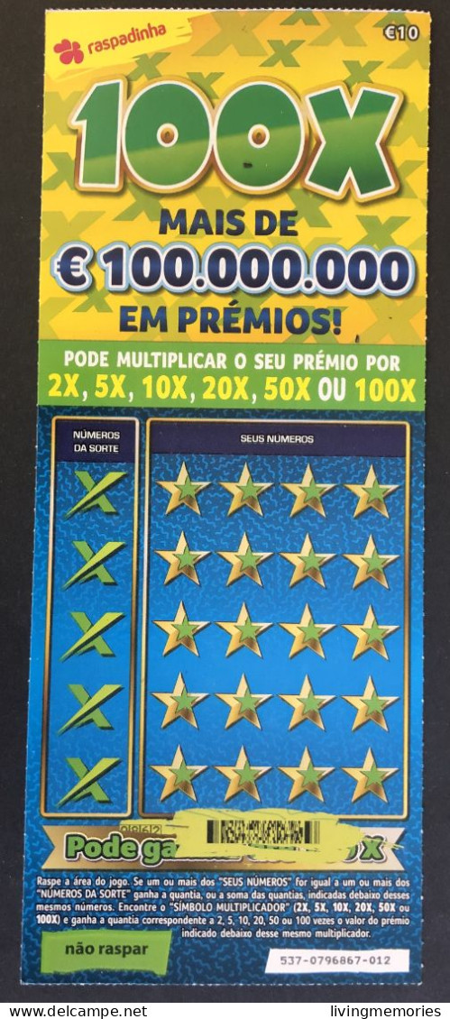 116 U, PORTUGAL, Lottery Ticket« Raspadinha », « Instant Lottery », « 100 X Mais De €100.000.000 ... », Nº 537 - Lottery Tickets