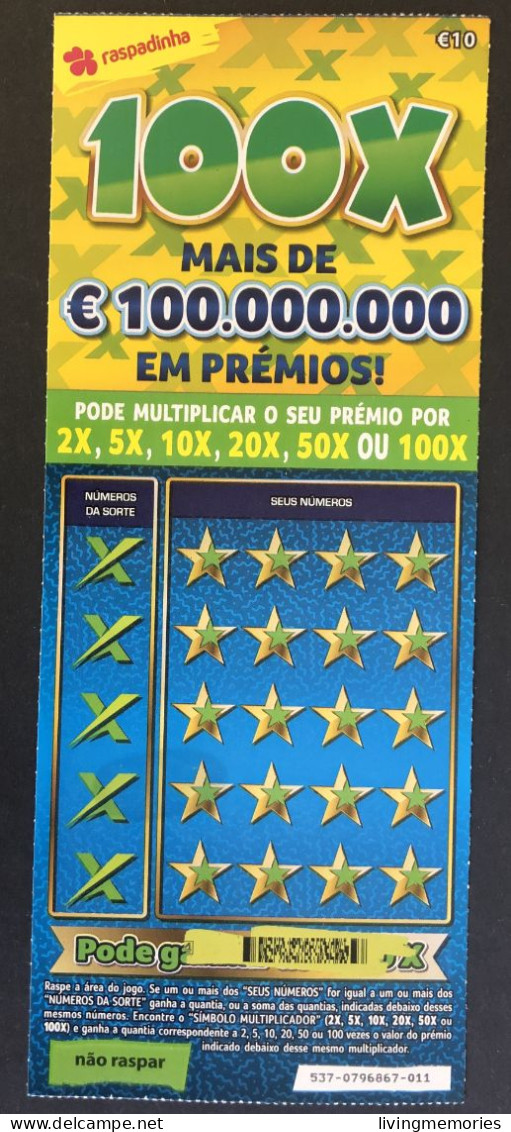 116 U, PORTUGAL, Lottery Ticket« Raspadinha », « Instant Lottery », « 100 X Mais De €100.000.000 ... », Nº 537 - Biglietti Della Lotteria