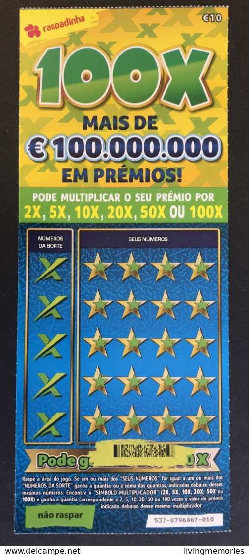 116 U, PORTUGAL, Lottery Ticket« Raspadinha », « Instant Lottery », « 100 X Mais De €100.000.000 ... », Nº 537 - Lotterielose