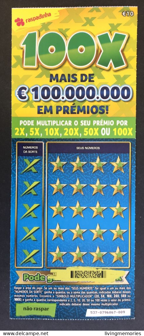 116 U, PORTUGAL, Lottery Ticket« Raspadinha », « Instant Lottery », « 100 X Mais De €100.000.000 ... », Nº 537 - Billetes De Lotería