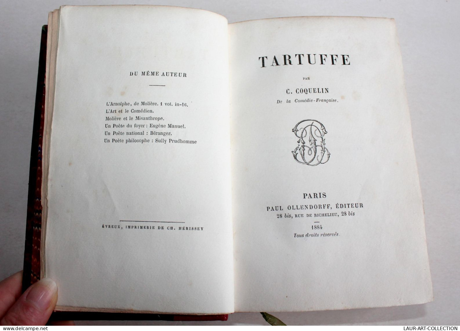 RARE EO ENVOI D'AUTEUR DEDICACE Par COQUELIN! TARTUFFE, ARNOLPHE, MOLIERE.. 5 VOLUME /1 1882 LIVRE XIXe SIECLE (2603.26) - Livres Dédicacés