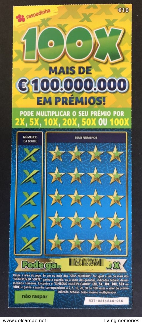 116 U, PORTUGAL, Lottery Ticket« Raspadinha », « Instant Lottery », « 100 X Mais De €100.000.000 ... », Nº 537 - Lottery Tickets