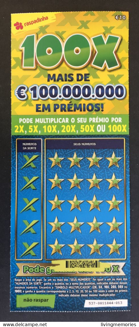 116 U, PORTUGAL, Lottery Ticket« Raspadinha », « Instant Lottery », « 100 X Mais De €100.000.000 ... », Nº 537 - Lottery Tickets