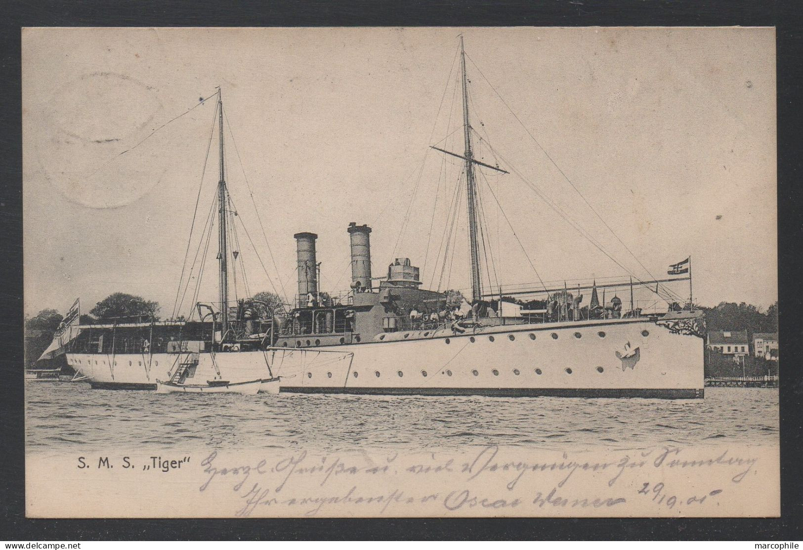 SMS "TIGER" - KAISERLICHE DEUTSCHE MARINE - KANONENBOOT /1905 AK GELAUFEN / 2 BILDER (ref CP1123) - Oorlog