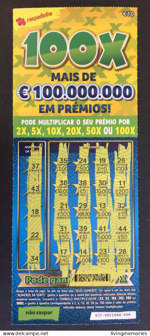 116 U, PORTUGAL, Lottery Ticket« Raspadinha », « Instant Lottery », « 100 X Mais De €100.000.000 ... », Nº 537 - Billets De Loterie