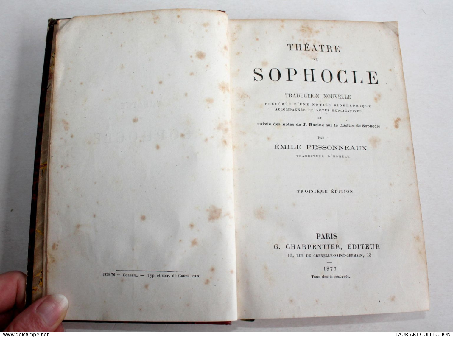 THEATRE DE SOPHOCLE, TRADUCTION NOUVELLE + NOTES DE RACINE Par PESSONNEAUX 1877 / ANCIEN LIVRE XIXe SIECLE (2603.28) - Franse Schrijvers