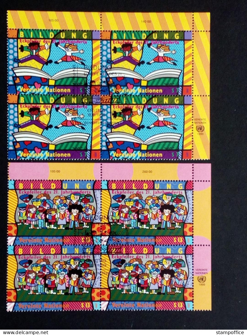 UNO WIEN MI-NR 300-301 GESTEMPELT(USED) 4er BLOCK BILDUNG ROMERO BRITTO 1999 - Oblitérés