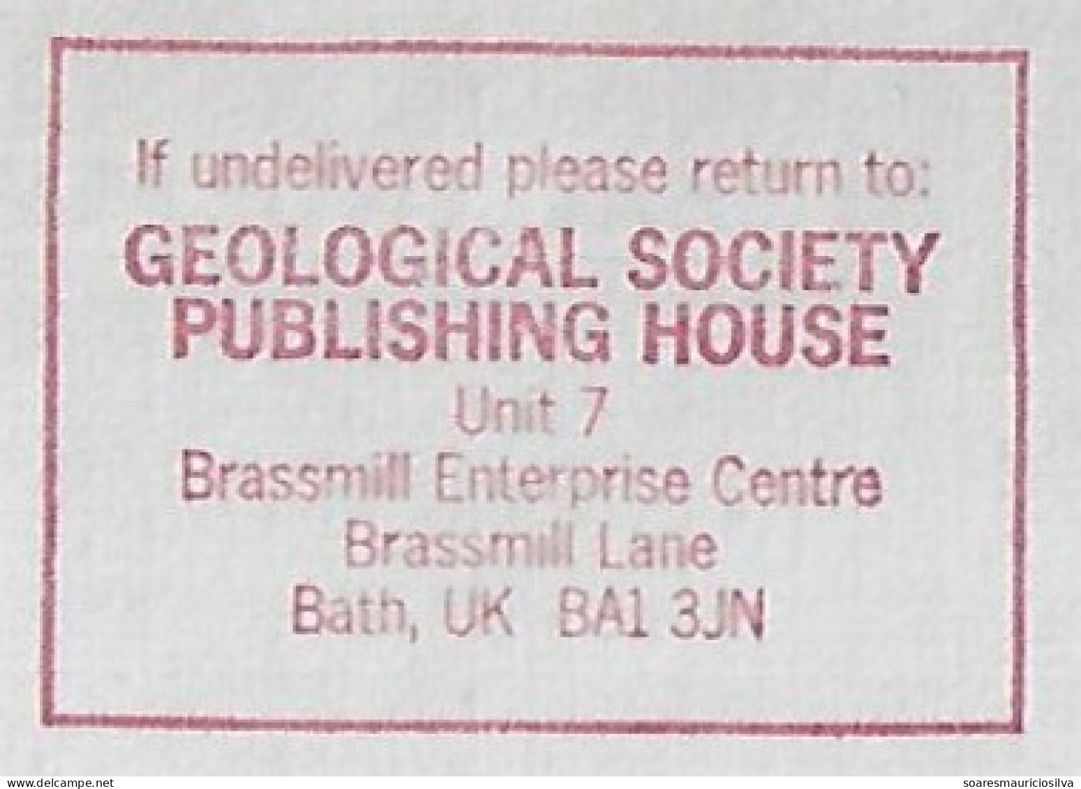 Great Britain 1991 Meter Stamp Pitney Bowes 6900 Series With Slogan By Geological Society Publishing House From Bath - Otros & Sin Clasificación