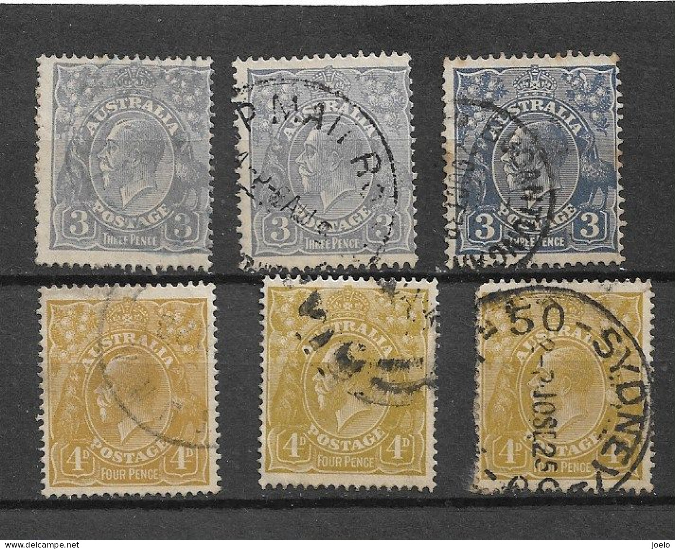 AUSTRALIA 1928 KGV HEADS 3d  BLUE AND 4d OLIVE WITH  COLOUR VARIATIONS - Gebruikt