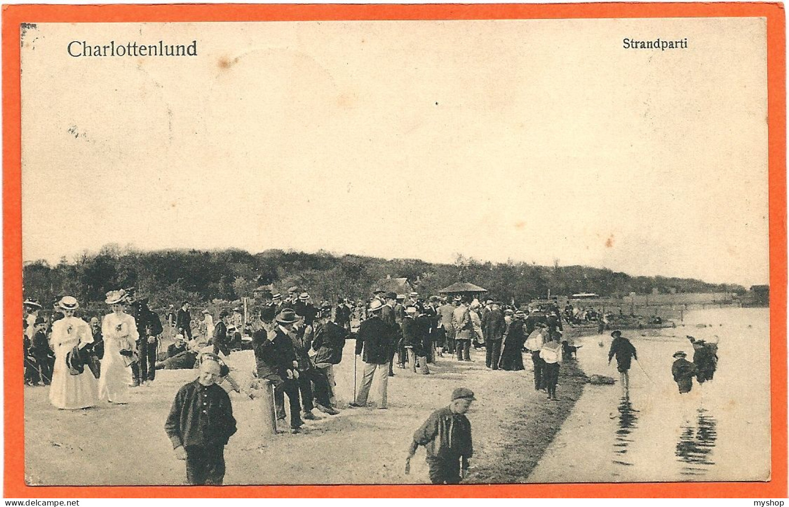 DK125_*   CHARLOTTENLUND  STRANDPARTI * SENDT Til HELLERUP 1908 - Denmark