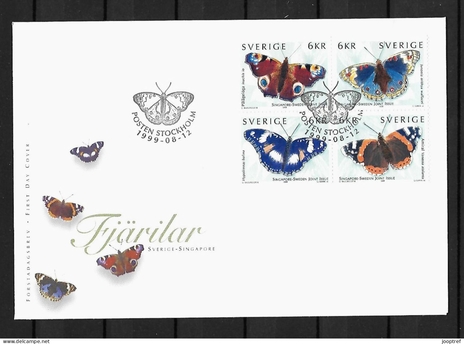 1999 Joint Sweden And Singapore,  FDC SWEDEN 4 STAMPS: Butterflies - Gemeinschaftsausgaben