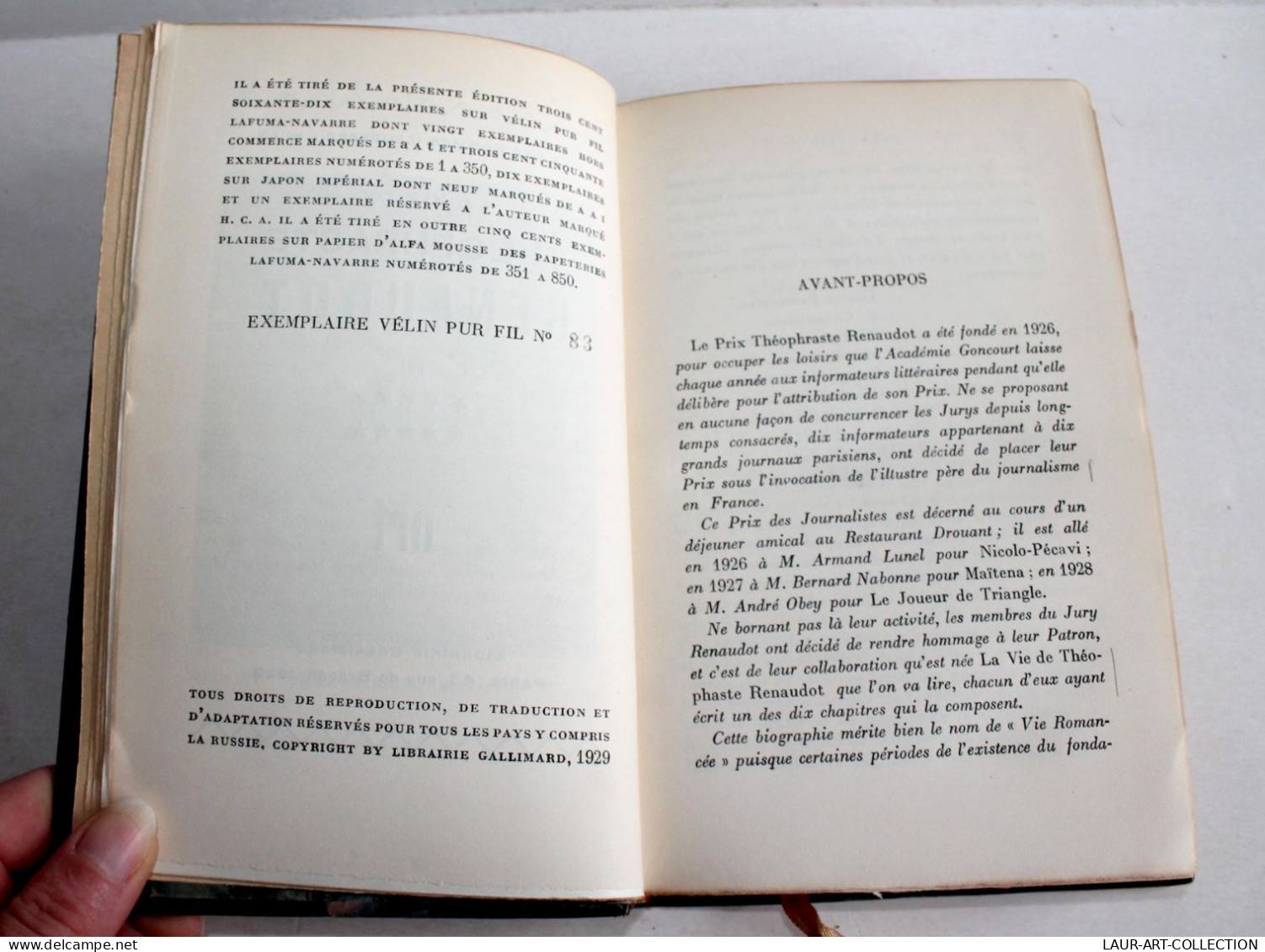 LA VIE DE THEOPHRASTE RENAUDOT 1929 EO / PAPIER VELIN PUR FIL, NUMEROTE 83 / 370 / ANCIEN LIVRE XXe SIECLE (2603.29) - 1901-1940