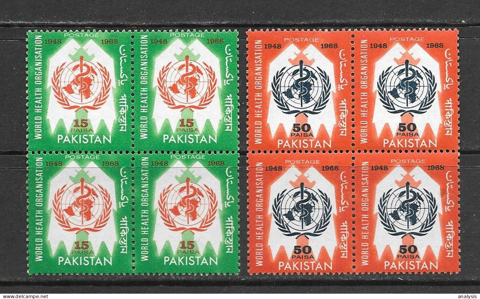 Pakistan WHO 1968 MNH. 2 X Block Of 4. World Health Organisation - Pakistán