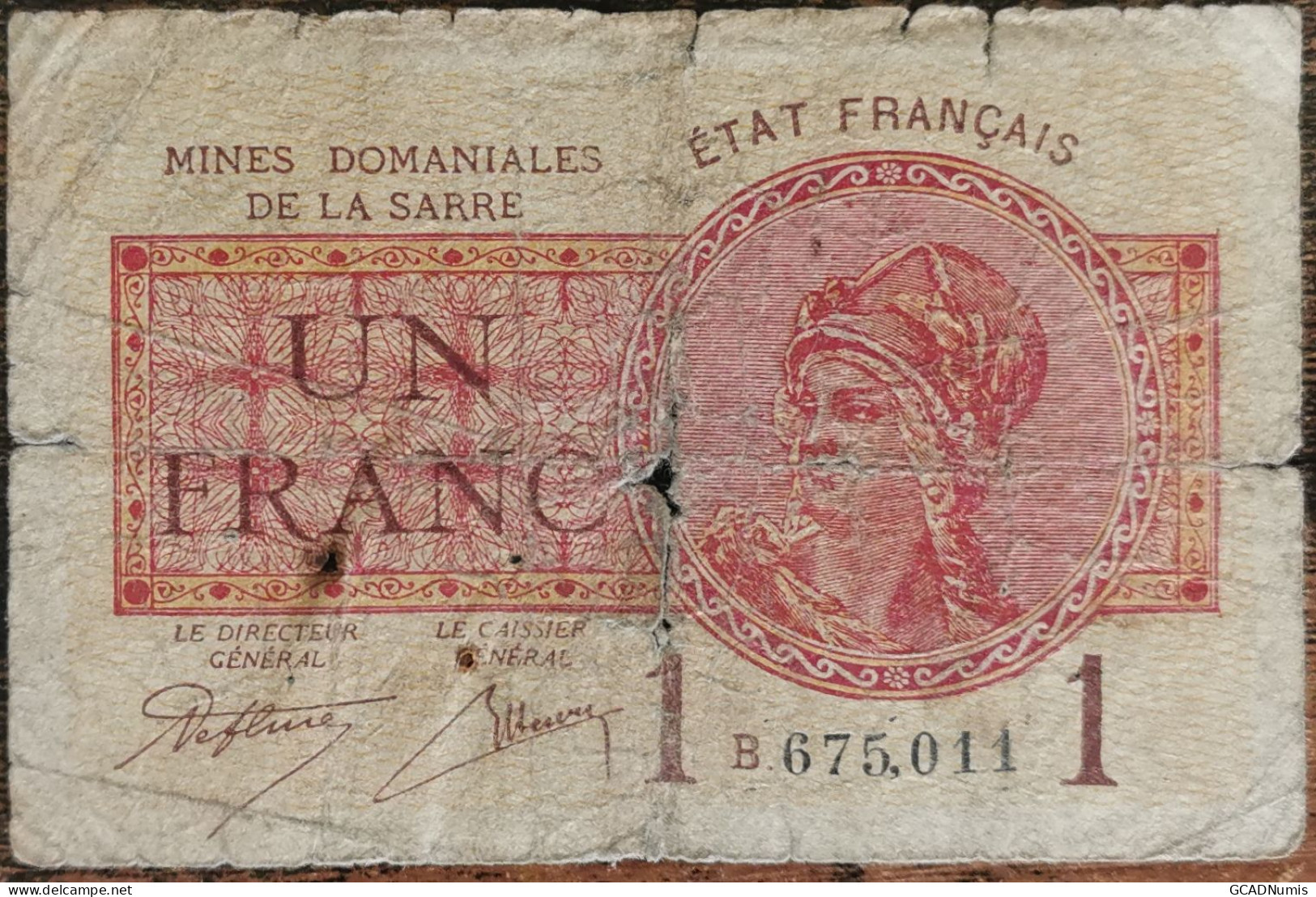 Billet De 1 Franc MINES DOMANIALES DE LA SARRE état Français B 675011  Cf Photos - 1947 Sarre