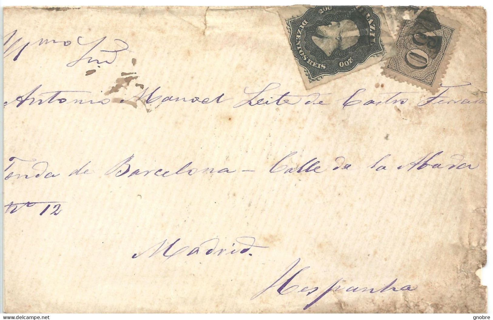 BRAZIL To MADRID SPAIN COVER 60 REIS DENTEADO AND DOM PEDRO II PERCE WITH LEGEND - CERTIFICATE - Lettres & Documents