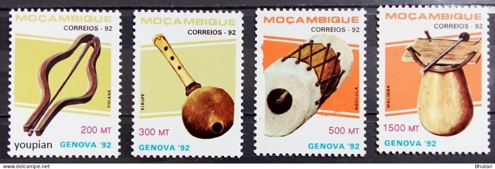 Mozambique 1992, Stamps Exhibition In Genova 1992 - Musical Instruments, MNH Stamps Set - Mozambico