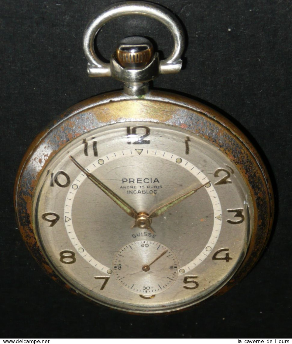 Rare Montre à / De Gousset Mécanique PRECIA Ancre 15 Rubis Incabloc Suisse Swiss - Taschenuhren