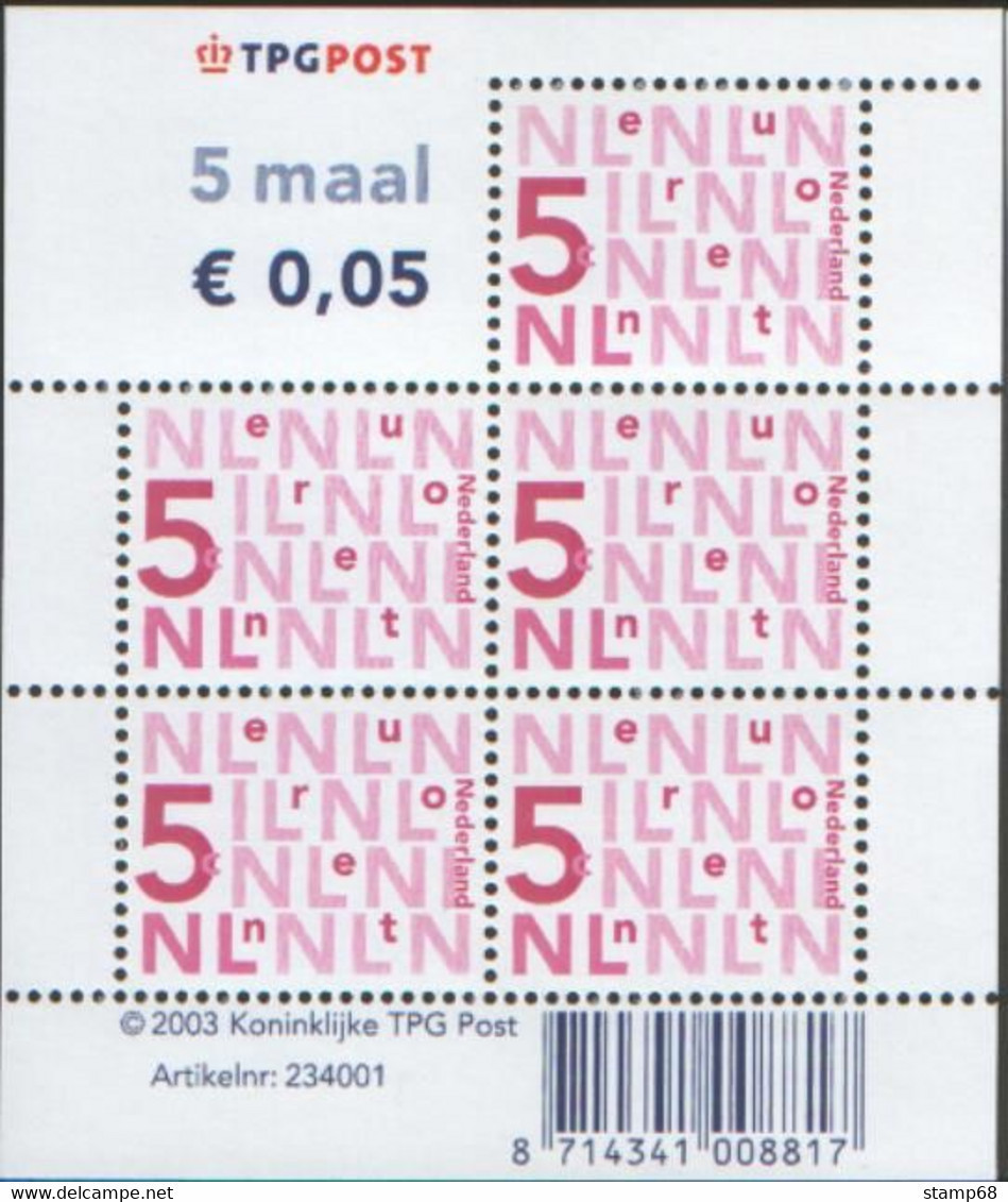 Nederland NVPH 2136 V2136b Vel Bijplakzegels TPG Post I Fosfor 2003 MNH Postfris - Ongebruikt