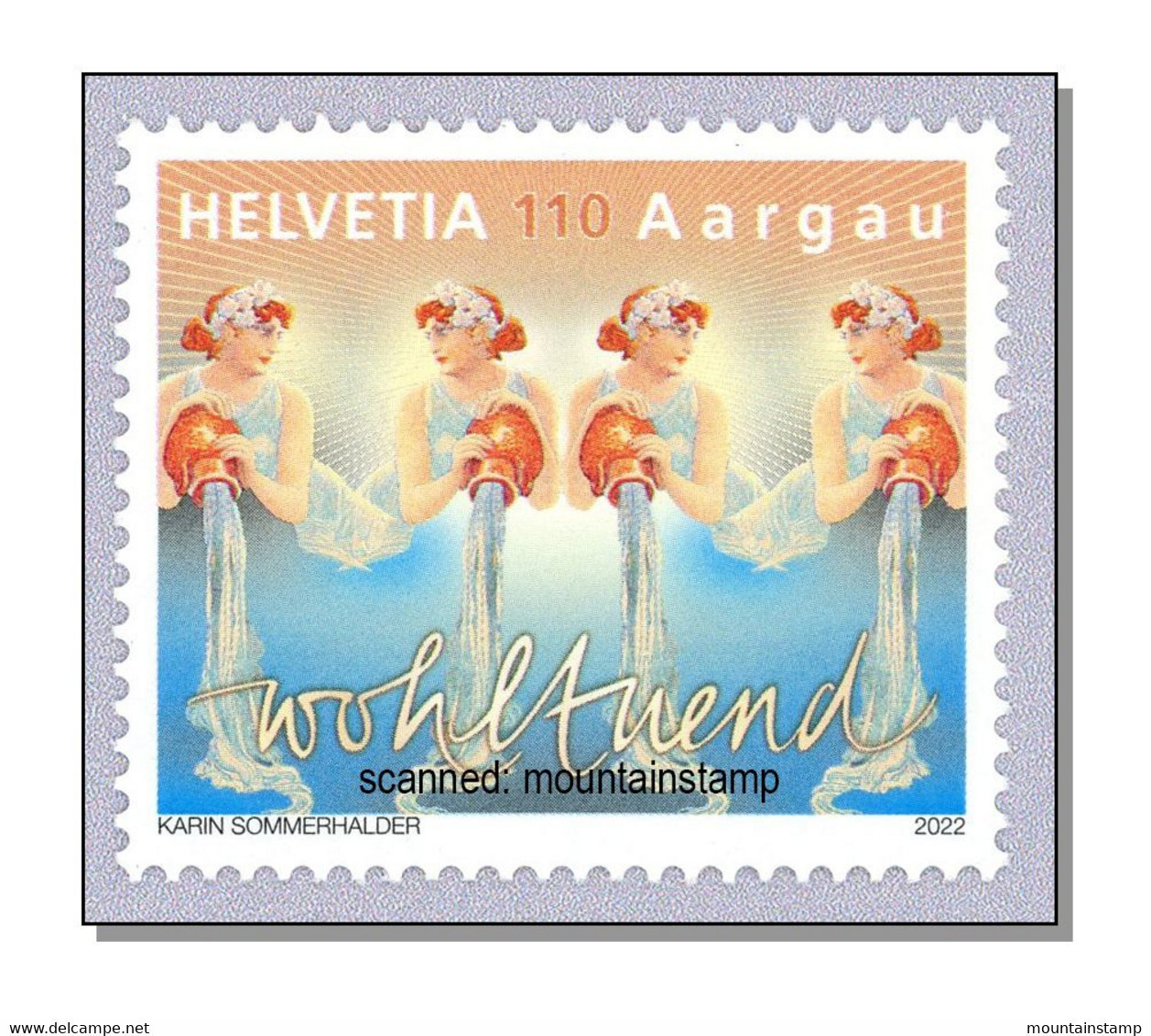 Switzerland 2022 (B22) Badekultur Bathing Baignade Aargau, Single Stamp From Series Canton Of Switzerland MNH ** - Ongebruikt